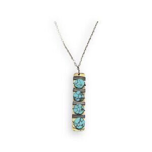 Zad Round Turquoise Wire Wrapped Bar Pendant Chain Necklace Silver Gold Tone